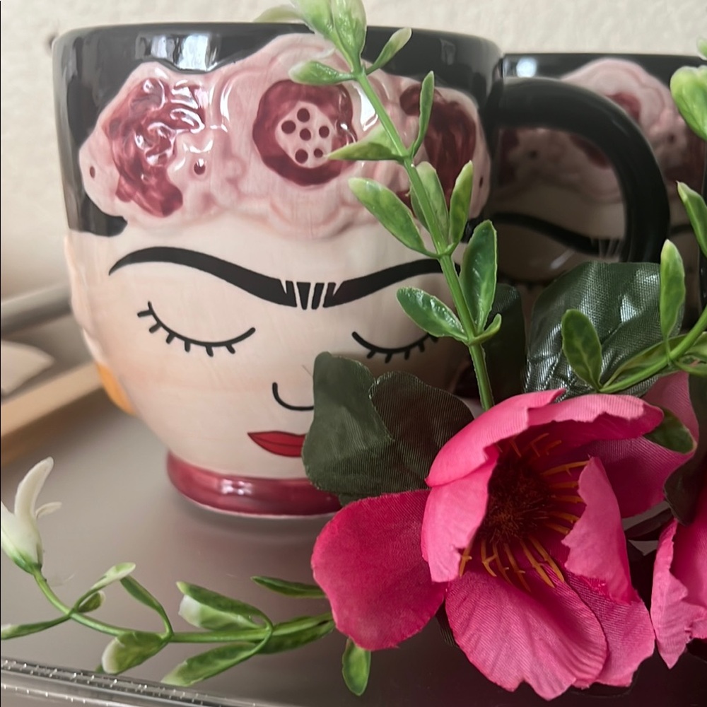 4pc Frida Kahlo Face Mug with Floral Design